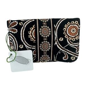 Vera Bradley Caffe Latte Taxi Wallet Black & Brown Floral Cotton Wallet NEW